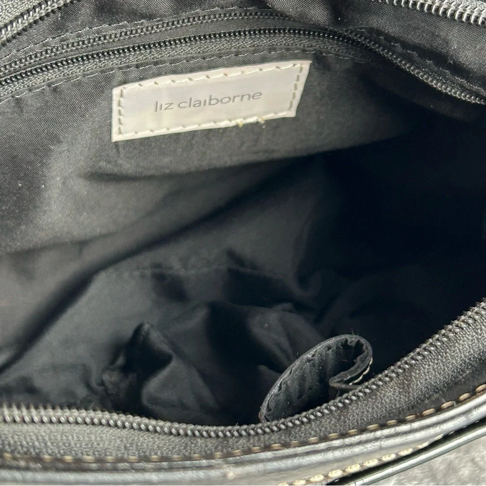 Vintage Liz‎ Claiborne Y2K Shoulder Bag Black Faux Patent Leather Bag